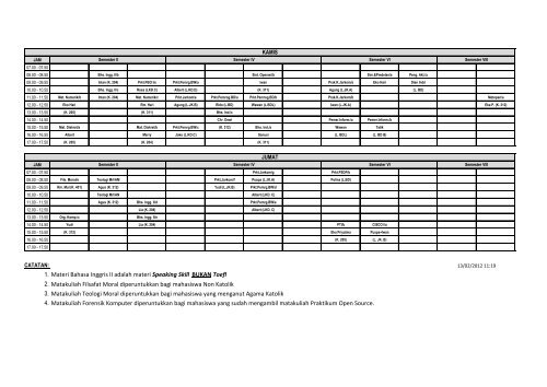 Jadwal Kuliah Prodi Teknik Informatika Semester Genap Tahun ...