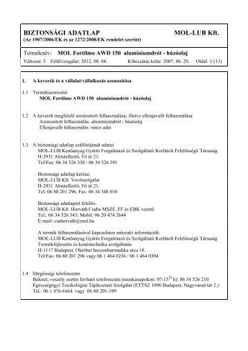 BiztonsÃ¡gi adatlap - MOL Fortilmo AWD 150 (pdf, 171 kB)