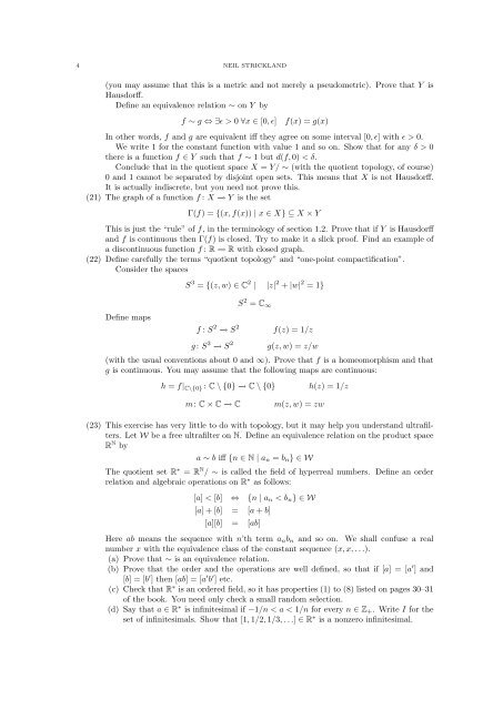 TOPOLOGY PROBLEMS (1) State the Arzela-Ascoli ... - Neil Strickland