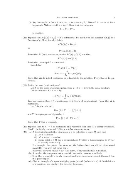TOPOLOGY PROBLEMS (1) State the Arzela-Ascoli ... - Neil Strickland