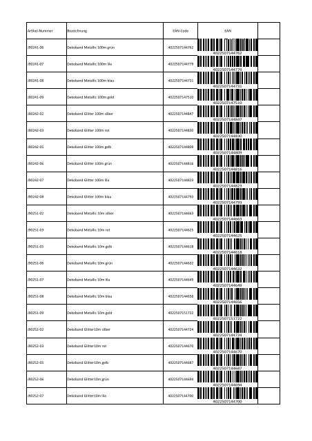 Artikel-Nummer Bezeichnung EAN-Code EAN J90110-01 ... - Henrys