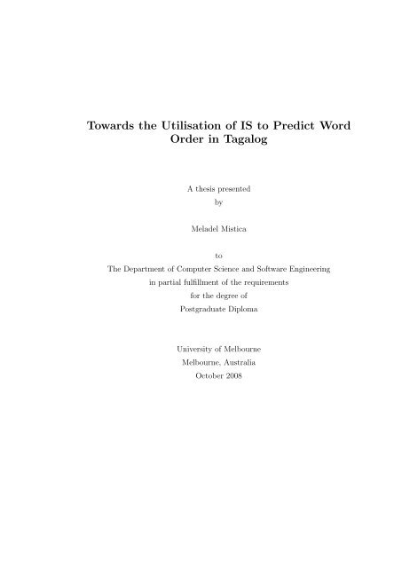 Towards the Utilisation of IS to Predict Word Order in Tagalog