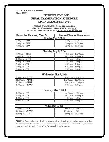 Final Examination Schedule for Spring Semester ... - Benedict College