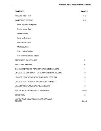 CIMB ISLAMIC MONEY MARKET FUND CONTENTS PAGE(S ...