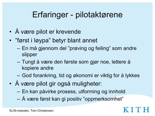 Presentasjon av ELIN-metoden - KITHs