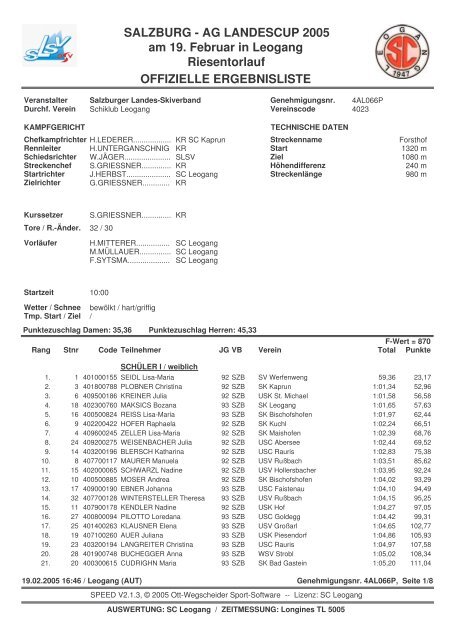 Salzburg AG Landescup RS in Leogang / Forsthof am 19.02.2005