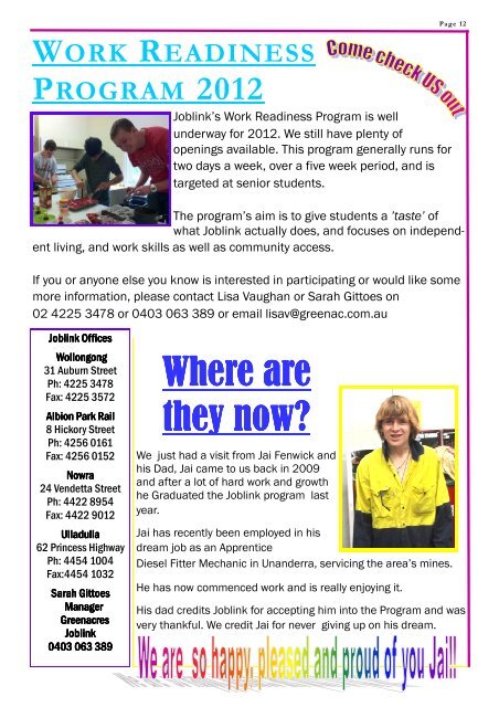 Joblink Times Issue 2 2012 - Greenacres Disability Services