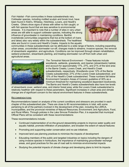 Barrie Creeks, Lovers Creek, and Hewitt's Creek Subwatershed Plan