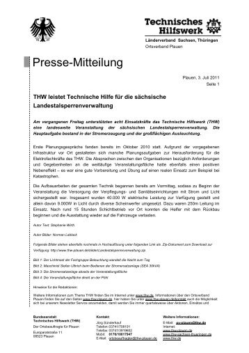 Presse-Mitteilung - THW Ortsverband Plauen - THW Plauen