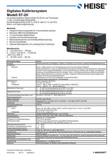 Datenblatt ST-2H - Ashcroft Instruments GmbH