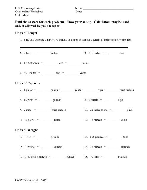 Us Customary Units Chart