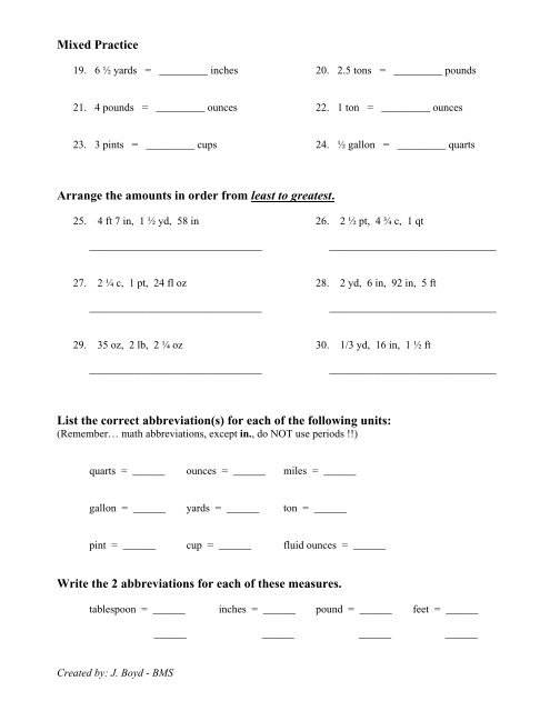 Customary Units Chart