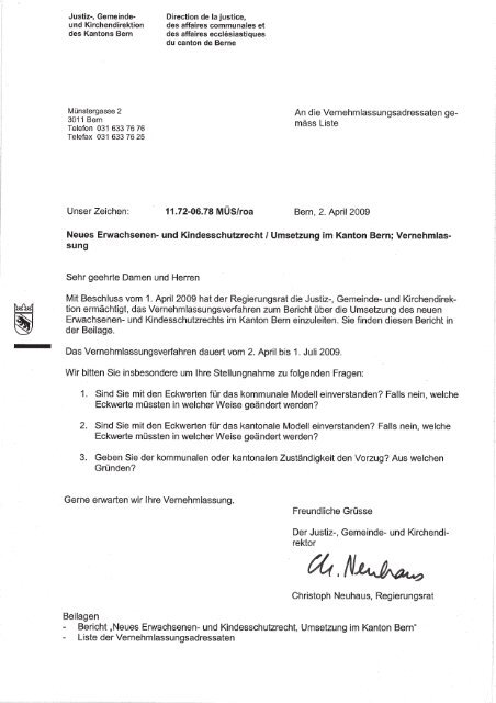 Begleitbrief an Vernehmlassungsadressaten 1 - Kantonale ...