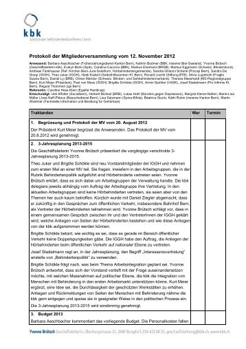 Protokoll der Mitgliederversammlung vom 12. November 2012 - kbk