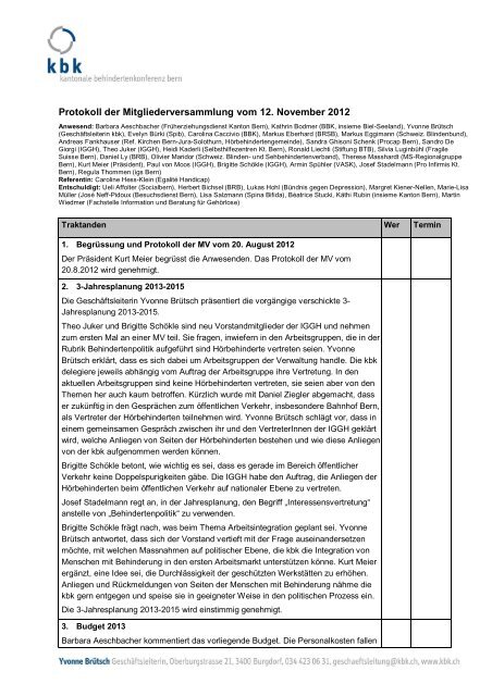 Protokoll der Mitgliederversammlung vom 12. November 2012 - kbk