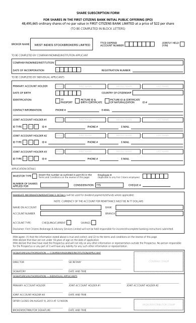 SHARE SUBSCRIPTION FORM FOR SHARES IN THE FIRST ...