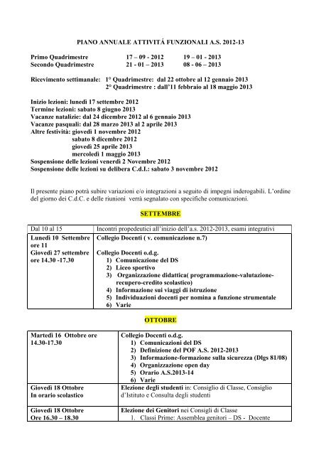 Calendario annuale attivitÃƒÂ  - Liceo Scientifico "A.Oriani"