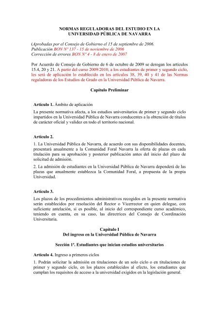 Normas reguladoras del estudio - Universidad Pública de Navarra