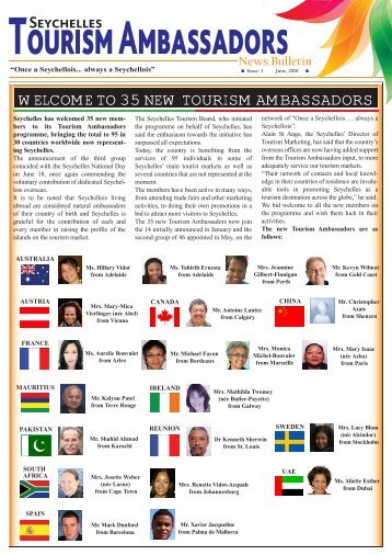 Tourism Ambassadors - Newsletter PG1 - Seychelles Tourism Board