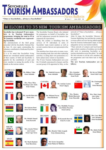 Tourism Ambassadors - Newsletter PG1 - Seychelles Tourism Board