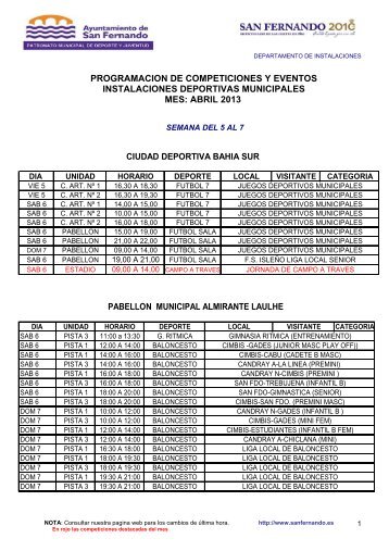 programacion de competiciones y eventos instalaciones deportivas ...