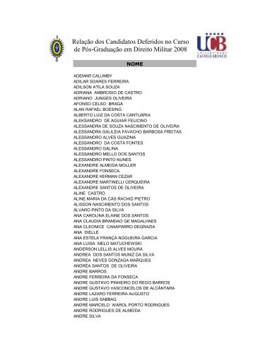 RelaÃ§Ã£o dos Candidatos Deferidos no Curso de PÃ³s-GraduaÃ§Ã£o em ...