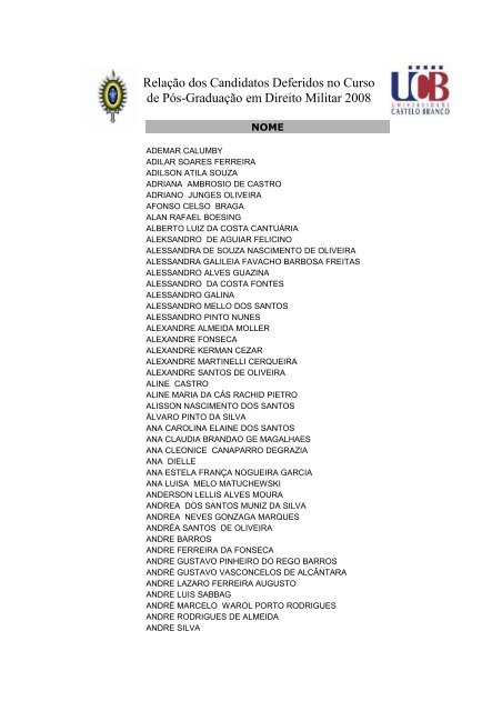 RelaÃ§Ã£o dos Candidatos Deferidos no Curso de PÃ³s-GraduaÃ§Ã£o em ...