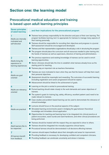 Network principles for prevocational medical training - HETI