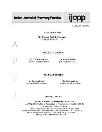 IJOPP Vol.3(1), Jan-Mar, 2010 - Indian Journal of Pharmacy Practice