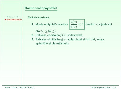 Rationaaliyhtälöt ja -epäyhtälöt - Lahti