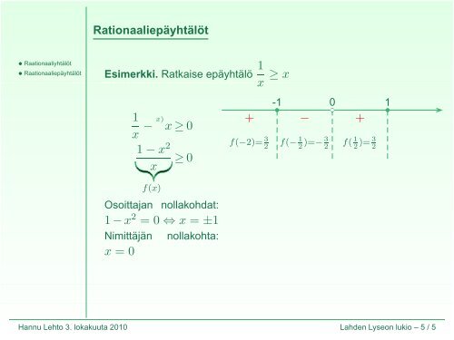 Rationaaliyhtälöt ja -epäyhtälöt - Lahti