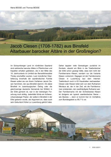 Jacob Clesen (1708-1782) aus Binsfeld Altarbauer ... - luxroots.com