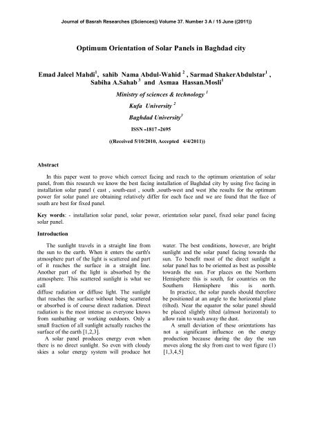 Optimum Orientation of Solar Panels in ... - Basra-science-journal.org