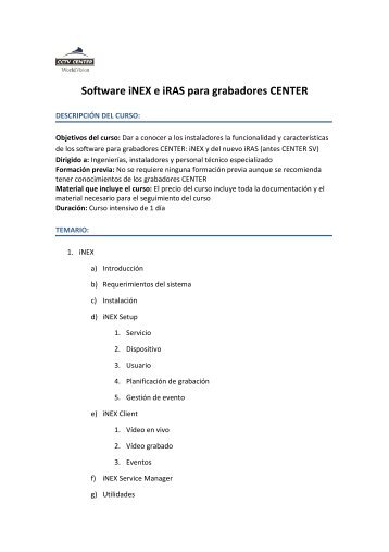 Software iNEX e iRAS para grabadores CENTER - CCTV Center