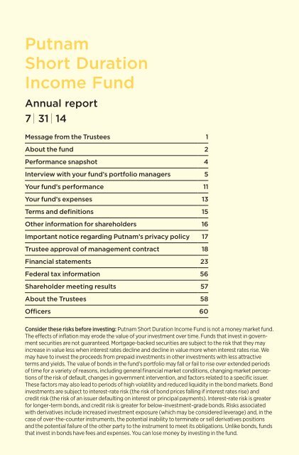 Putnam Short Duration Income Fund - Putnam Investments