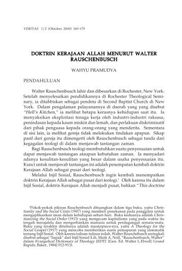 Doktrin Kerajaan Allah Menuirut Walter Rauschenbusch - SAAT