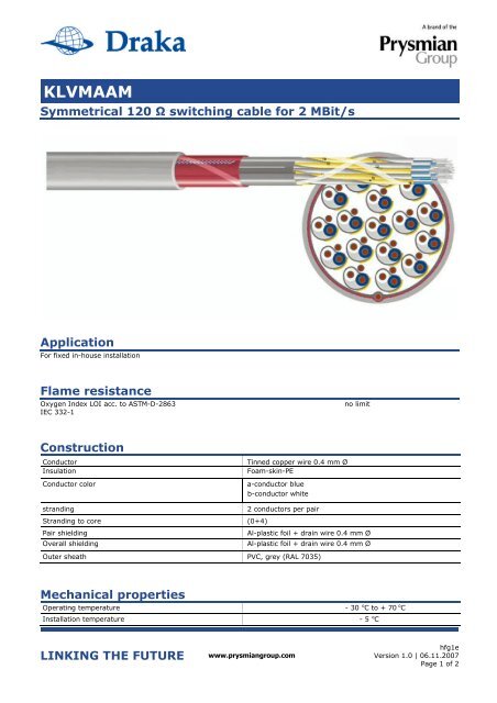 Download datasheet - Draka Communications - Prysmian Group