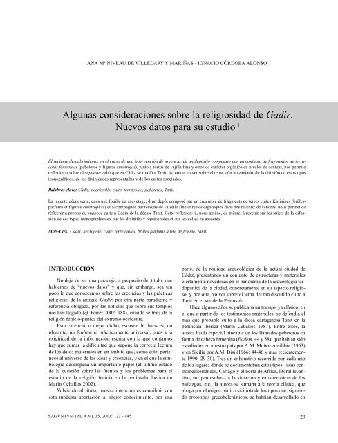 Algunas consideraciones sobre la religiosidad de Gadir: nuevos ...
