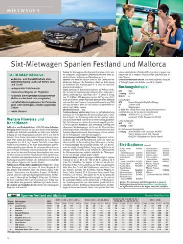 Sixt-Mietwagen Spanien Festland und Mallorca - Olimar