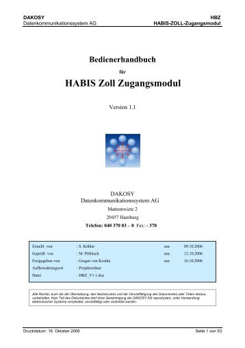 HABIS Zoll Zugangsmodul - DAKOSY Datenkommunikationssystem ...