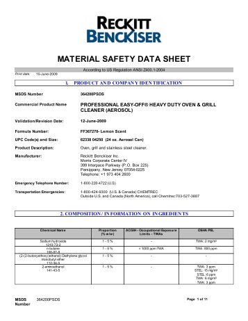 MATERIAL SAFETY DATA SHEET - Reckitt Benckiser