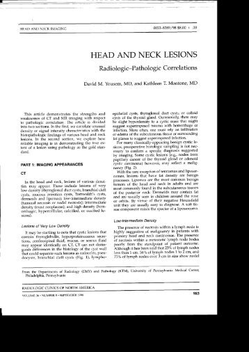 Head and Neck Lesions: Radiologic-Pathologic - Neuroradiology