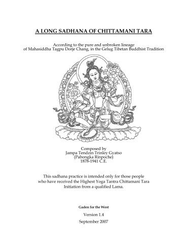 A LONG SADHANA OF CHITTAMANI TARA - Gaden for the West