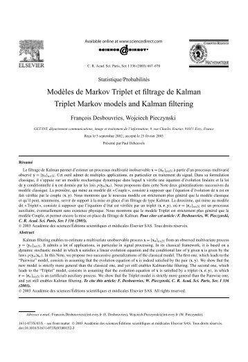 ModÃ¨les de Markov Triplet et filtrage de Kalman Triplet Markov ...
