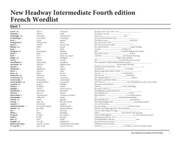 New Headway Intermediate Fourth edition French Wordlist