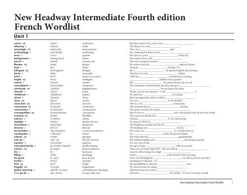 New Headway Intermediate Fourth edition French Wordlist