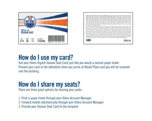 DIGITAL SEASON SEAT CARD GUIDE - Edmonton Oilers