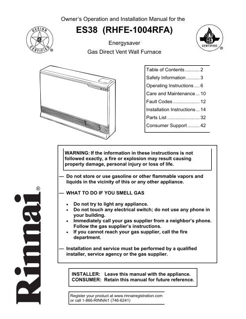 ES38 (1004RFA) Manual - Rinnai