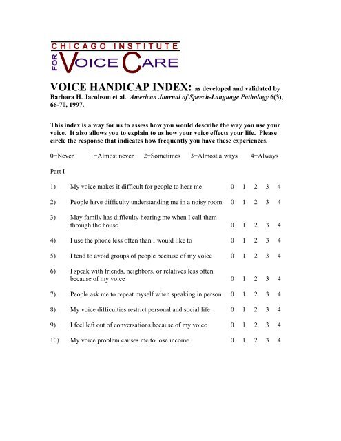 VOICE HANDICAP INDEX: as developed and validated by Barbara ...