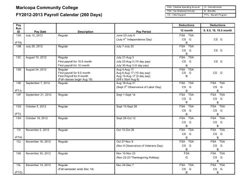 2012-2013 Payroll Deduction Calendar - Maricopa Community ...